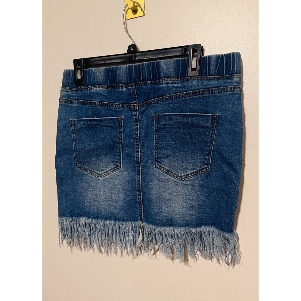 Denim Mini Skirt Womens Large Pull On Western Jean Rodeo Boho Festival C’est Toi - Picture 4 of 4